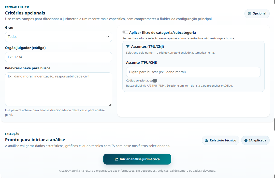 Critérios opcionais e início da análise jurimétrica no LexScan